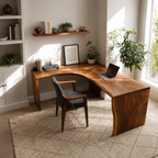 Live Edge L-Shaped Wood Desk – Solid Wood Corner Office Desk for Home Office Decor