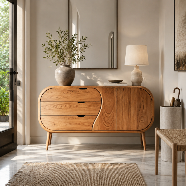 Curved Sideboard – Solid Wood Storage Cabinet for Living Room Main Image
