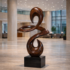Abstract Wooden Sculpture – Modern Pedestal Art for Interior and Lobby Decor