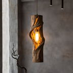 Sculptural Hanging Lamp – Solid Wood Cutout Pendant Light for Modern Home Deco