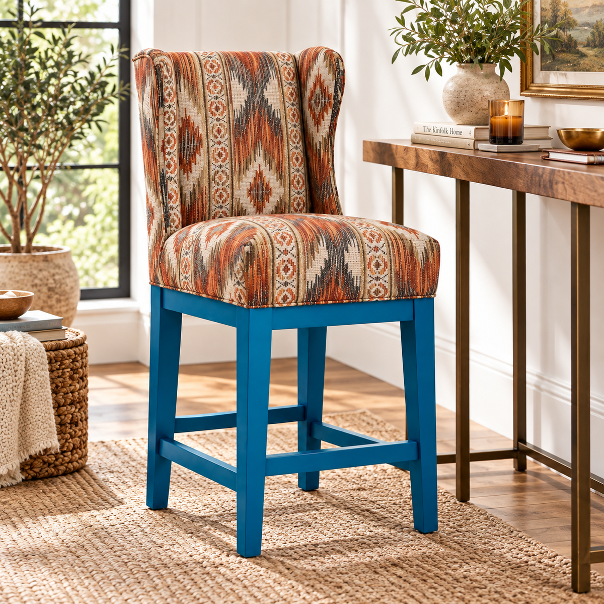 Patterned Upholstered Counter & Bar Stool