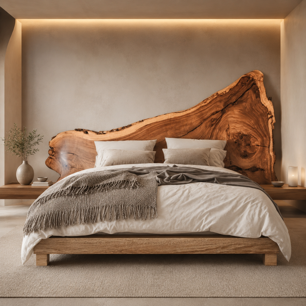 Live Edge Bed Frame – Solid Wood Bed with Natural Headboard