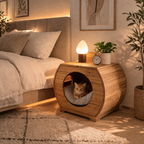 Cat House Nightstand – Solid Wood Bedside Table for Bedroom Decor