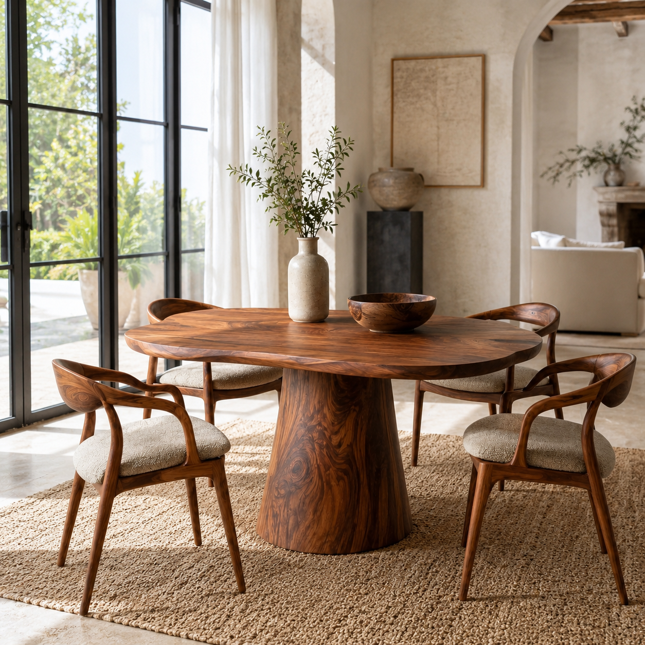 Round Wood Dining Table – Solid Wood Pedestal Table for Dining Room Decor