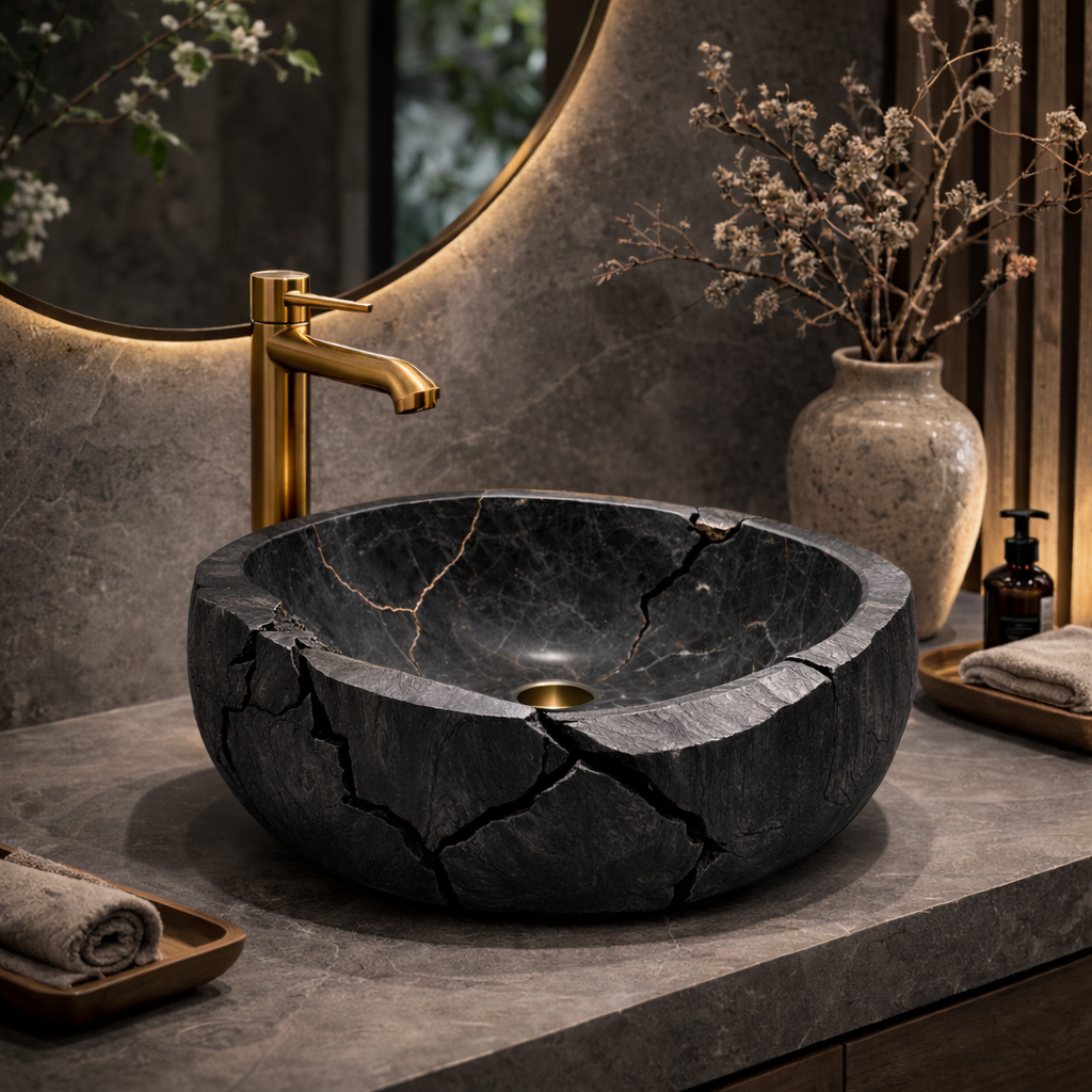 Marble Vessel Sink – Hand-Carved Bathroom Sink for Modern Vanity Decor