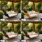 Wood Hanging Swing Sofa – Solid Wood Porch Swing with Cushions for Outdoor Decor