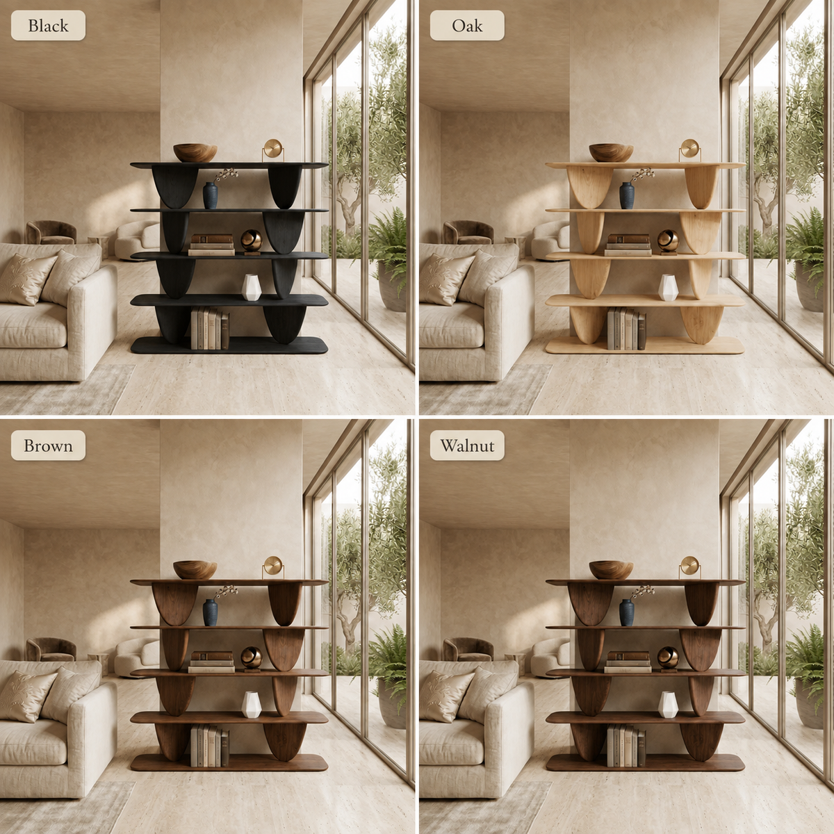 Geometric Bookcase – Solid Wood Display Shelf for Living Room