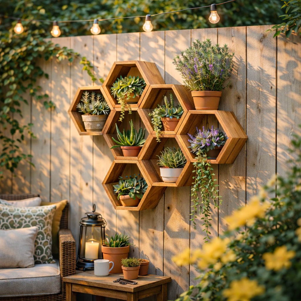 Hexagonal Wooden Wall Planter – Modular Outdoor Garden Design