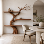 Tree Branch Wood Bookshelf – Solid Wood Wall Shelf with Sculptural Tree Design