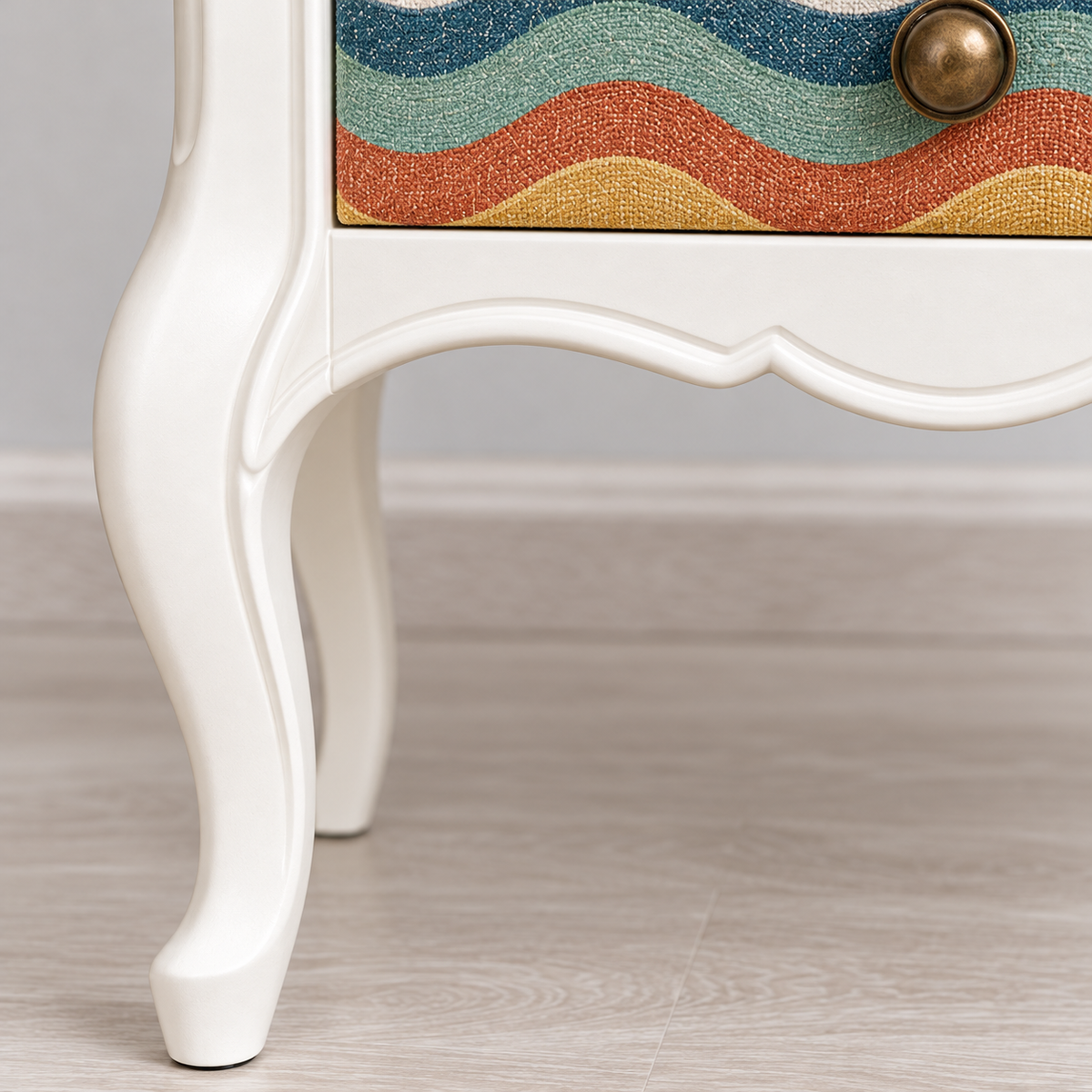Vintage Curved Leg Nightstand with Patterned Drawer
