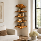 Ginkgo Leaf Wood Wall Shelf – Solid Wood Floating Display Shelf for Living Room Decor