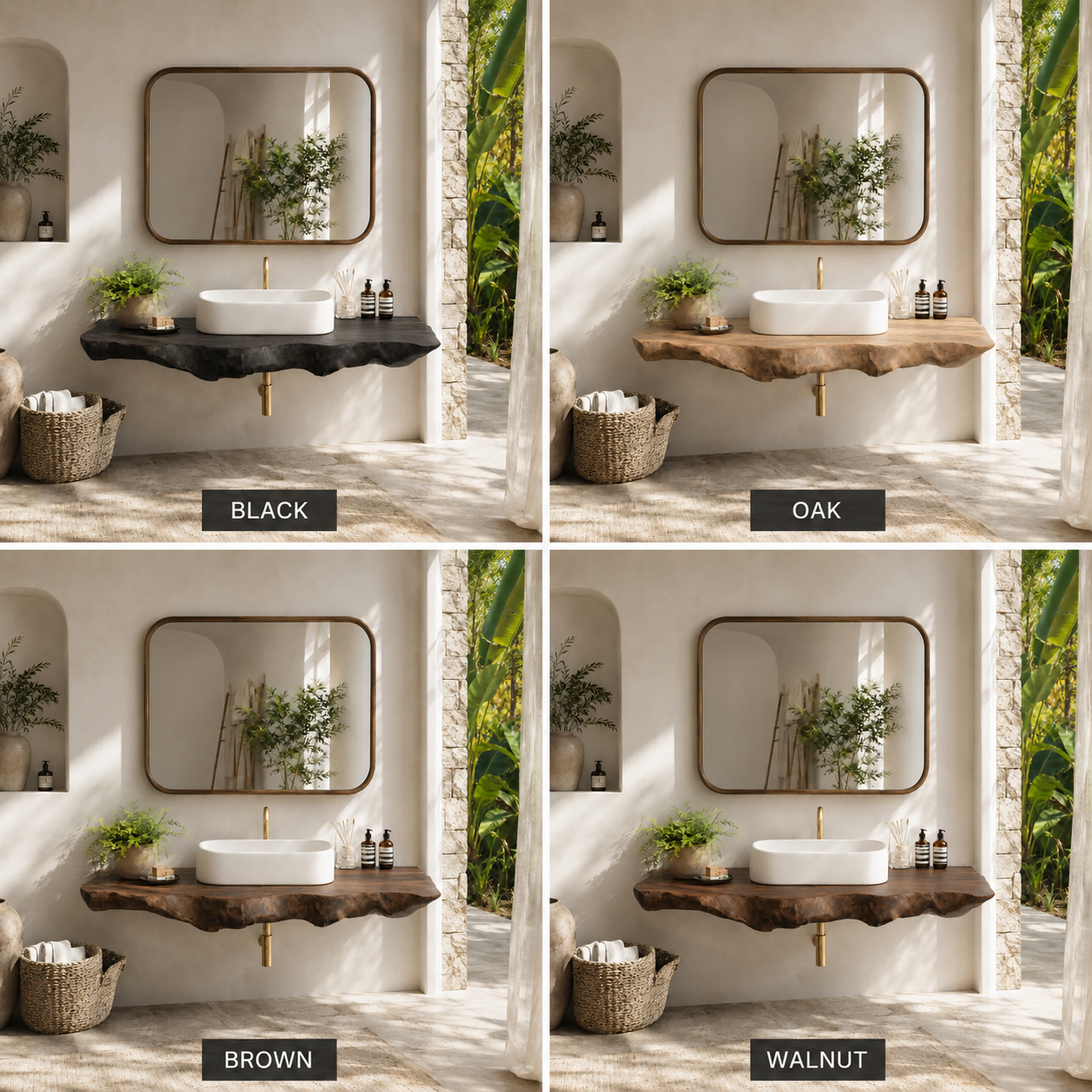 Live Edge Wood Floating Bathroom Vanity – Solid Wood Wall Mounted Sink Console for Bathroom Decor