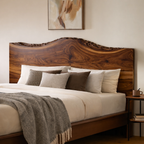 Handcrafted Solid Wood Bed with Live Edge Headboard – Luxury Organic Design