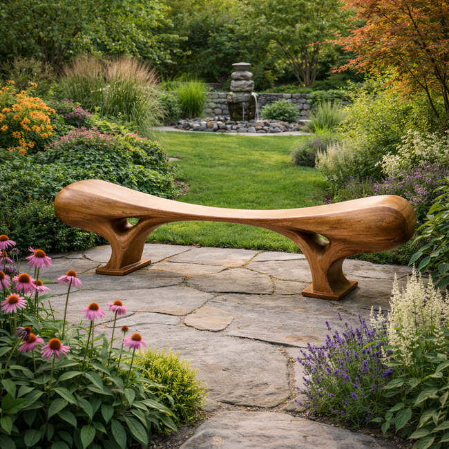Solid Wood Garden Bench – Modern Outdoor Seating Hover Image