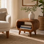 Curved Wood Side Table – Solid Wood End Table for Living Room Decor