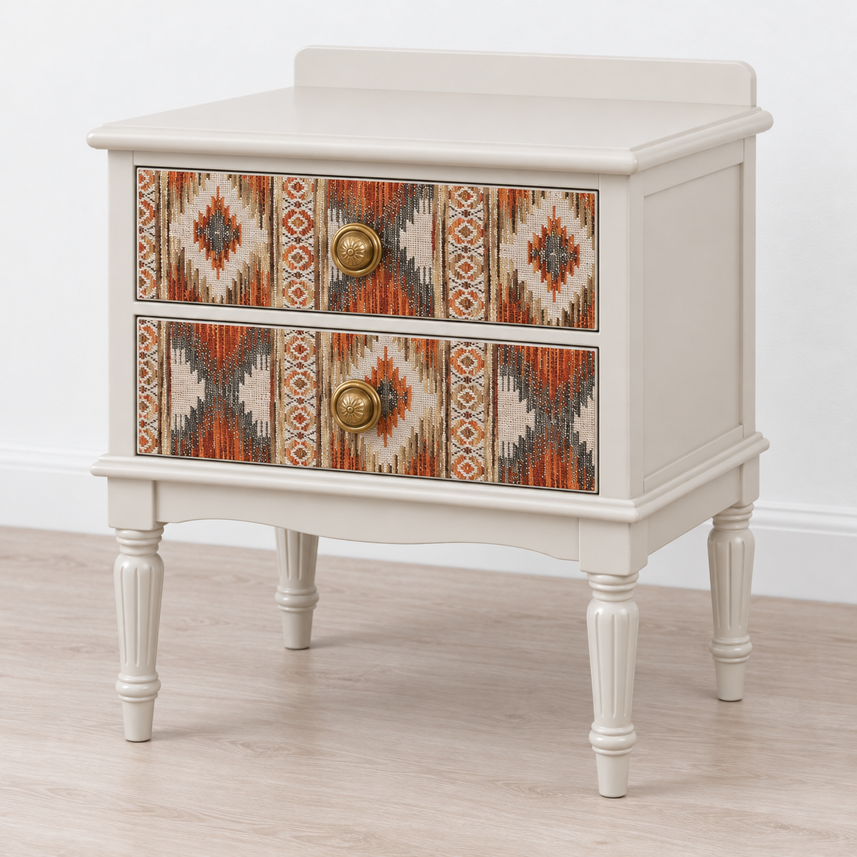 Patterned Drawer Nightstand with Turned Legs
