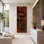 Carved Wood Wall Art – Solid Wood Vertical Wall Sculpture for Living Room Decor