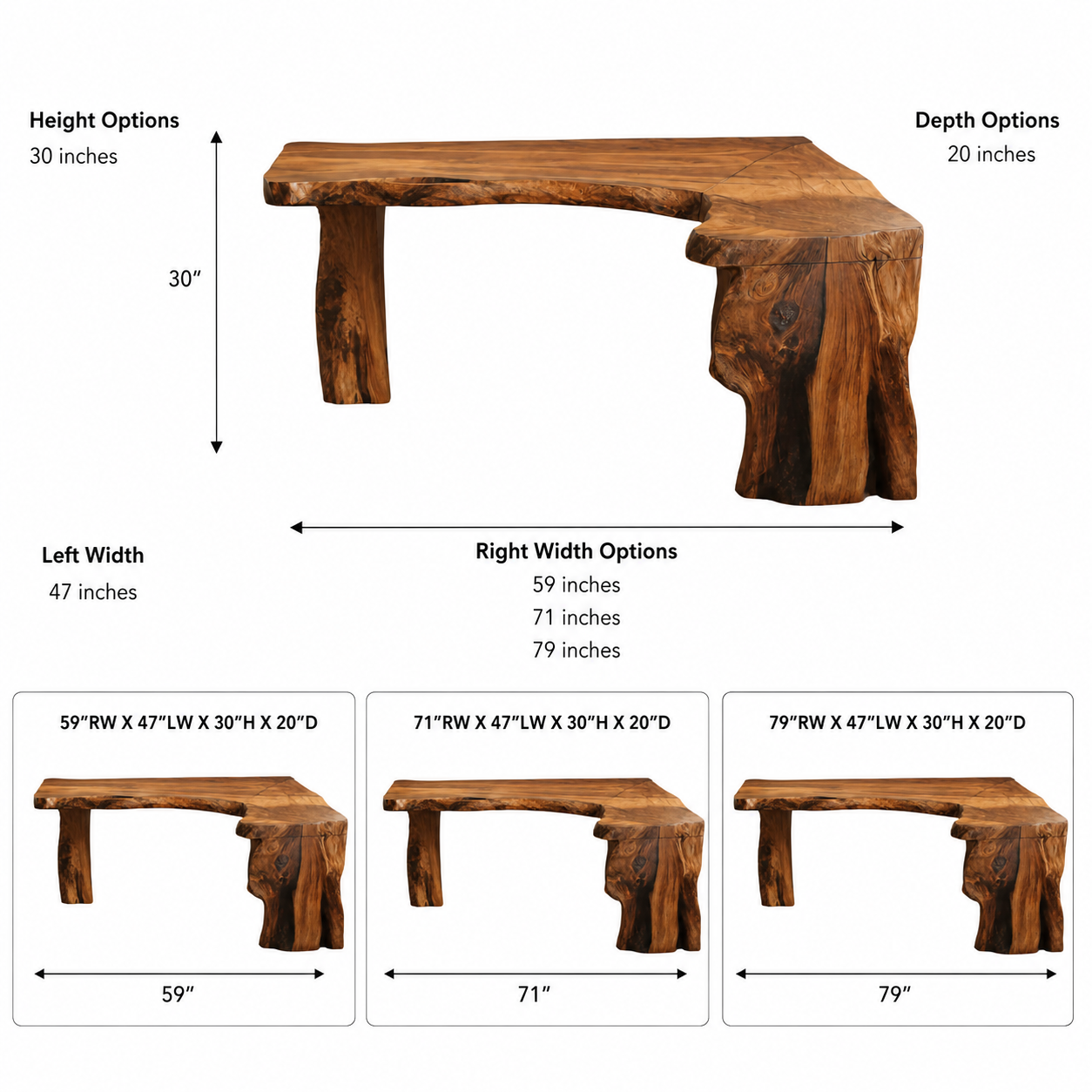 Live Edge L-Shaped Wood Desk – Solid Wood Corner Office Desk with Natural Edge for Home Office Decor