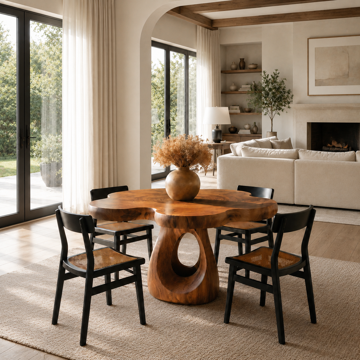 Sculptural Dining Table – Solid Wood Round Table for Dining Room