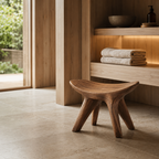 Saddle Wood Bathroom Stool – Solid Wood Low Accent Seat for Spa Decor