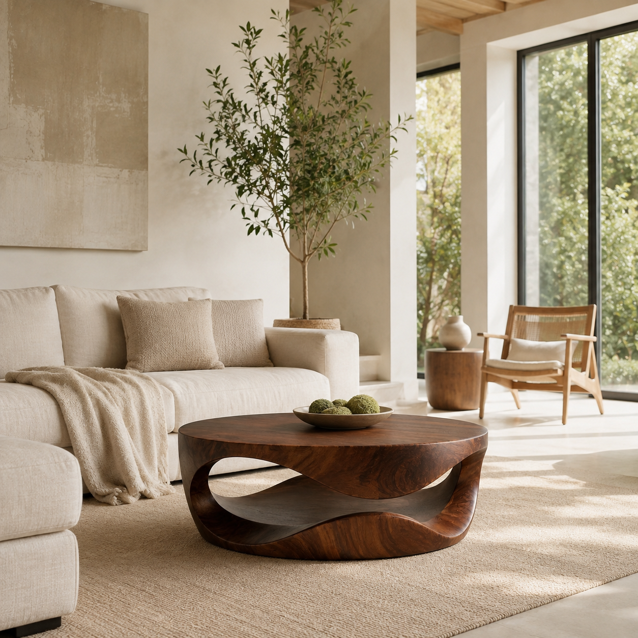 Sculptural Wave Wood Coffee Table