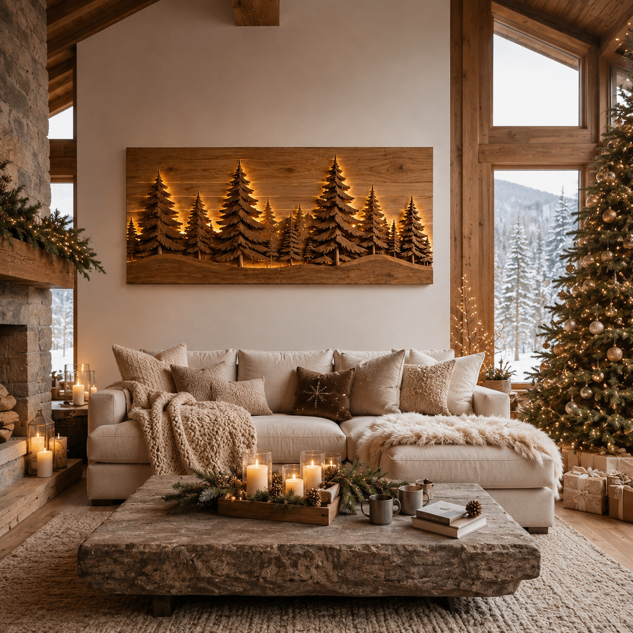 Backlit Pine Forest Wood Wall Art