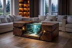 Solid Wood Aquarium Coffee Table – Sculptural Design with Glass Tank