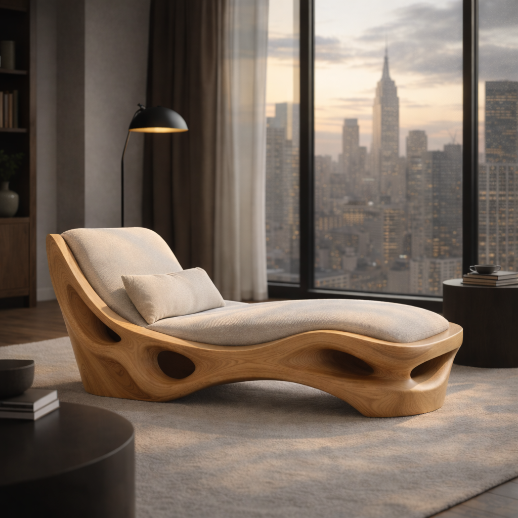Organic Chaise Lounge – Sculptural Solid Wood Chair for Luxury Living Room