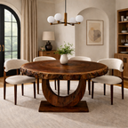 Round Solid Wood Dining Table with Sculptural Base | Modern Luxury Dining Centerpiece
