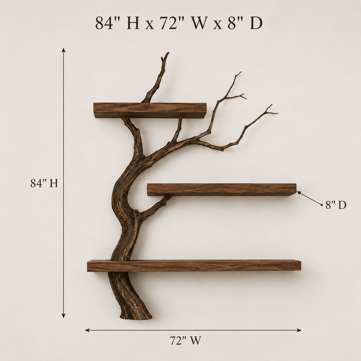 Tree Branch Wood Bookshelf – Solid Wood Wall Shelf with Natural Branch Design