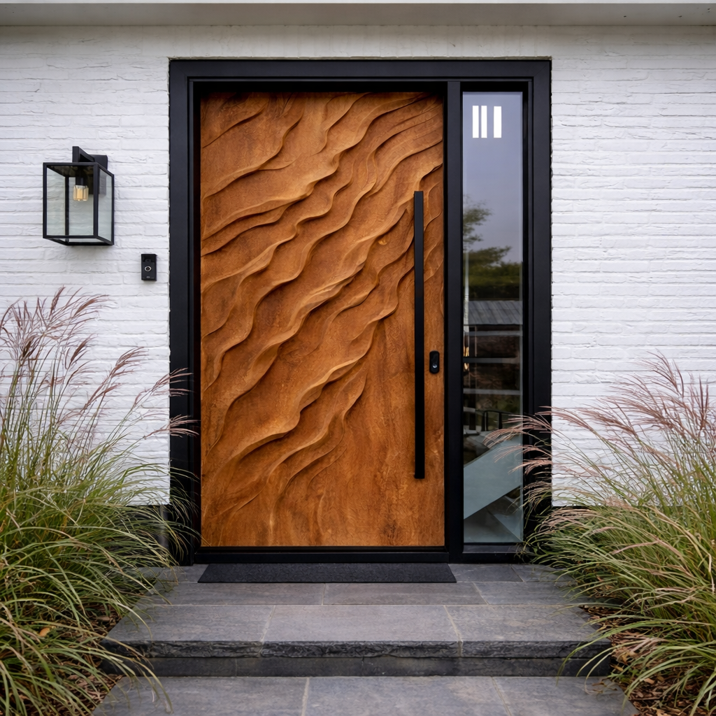 Solid Wood Entry Door – Handcrafted Natural Wooden Door Design