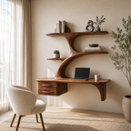 Tree Branch Wood Floating Desk – Solid Wood Wall Mounted Computer Desk for Home Office Decor