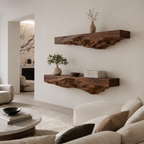 Rustic Wood Floating Shelves – Solid Wood Wall Shelf Set for Living Room Decor