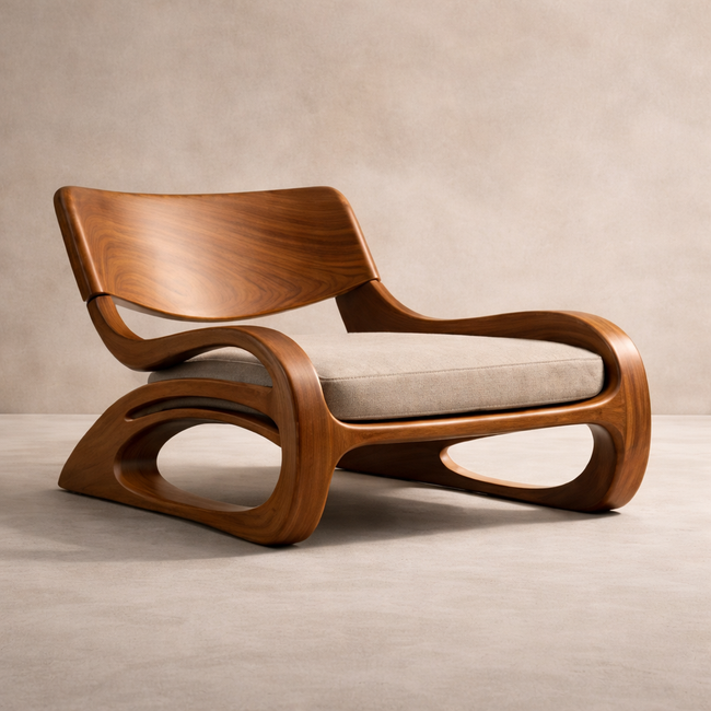 Sculptural Accent Chair – Solid Wood Lounge Chair for Living Room Main Image
