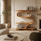 S-Shaped Bookcase – Sculptural Solid Wood Shelf for Living Room