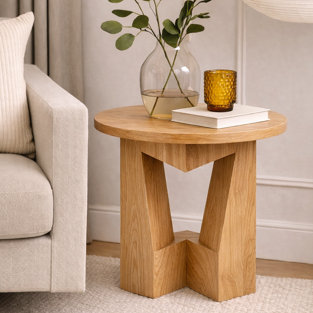 Sculptural Solid Wood Side Table – Handcrafted Pedestal Design