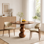 Round Wood Dining Table – Solid Wood Pedestal Table with Sculptural Ball Base for Dining Room Decor