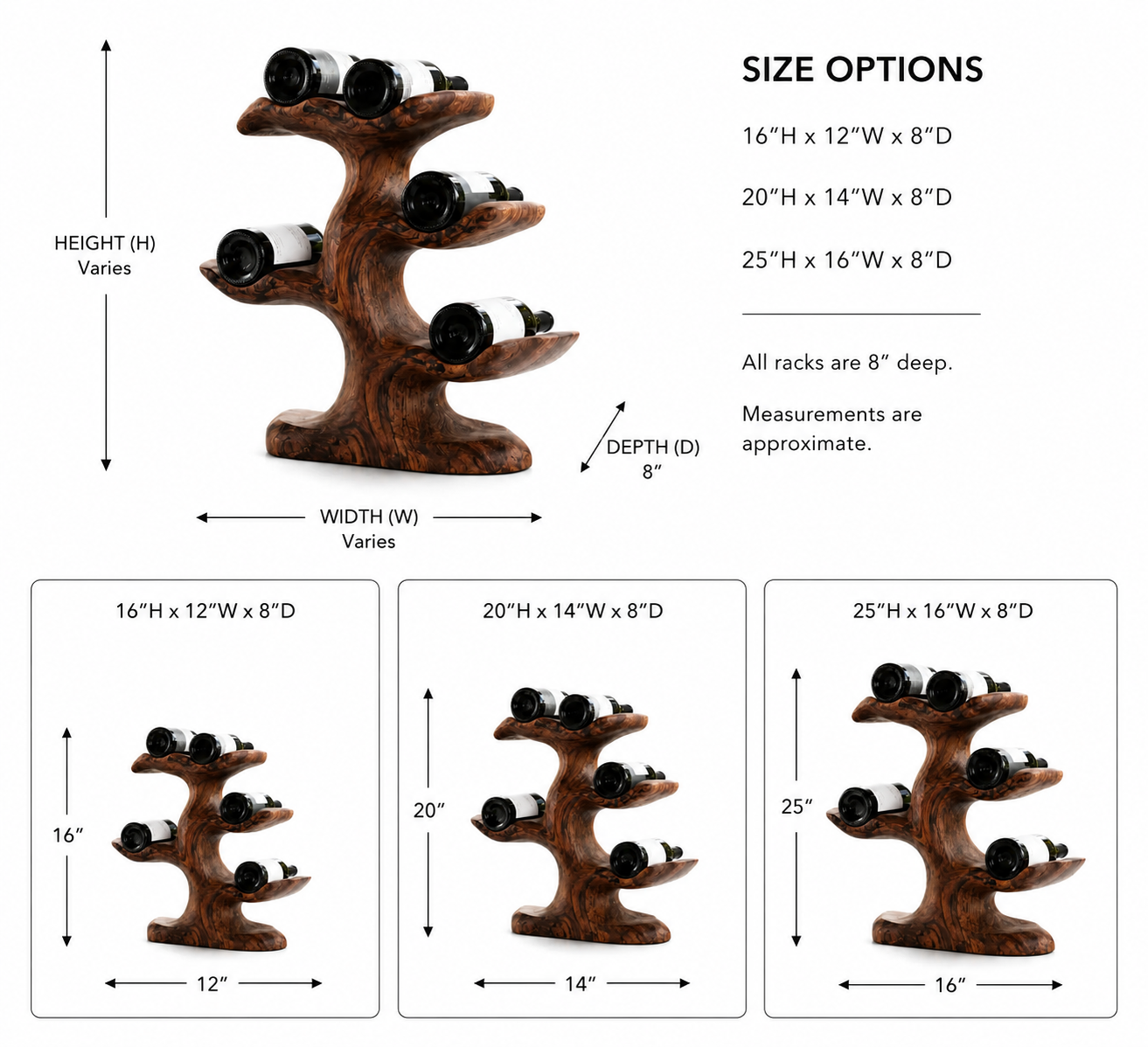 Tree Branch Wood Wine Rack – Solid Wood Bottle Display Stand for Dining Room Decor