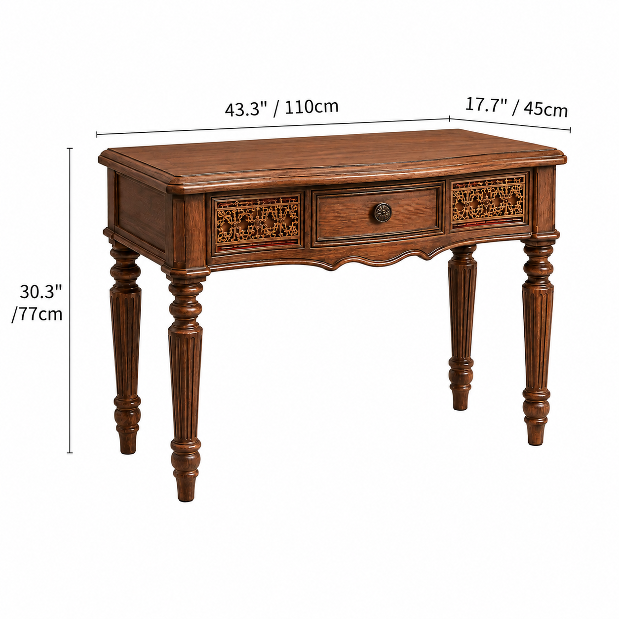 Classic Carved Wood Vanity Table with Stool