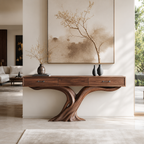 Sculptural Console Table – Solid Wood Entryway Table with Curved Base