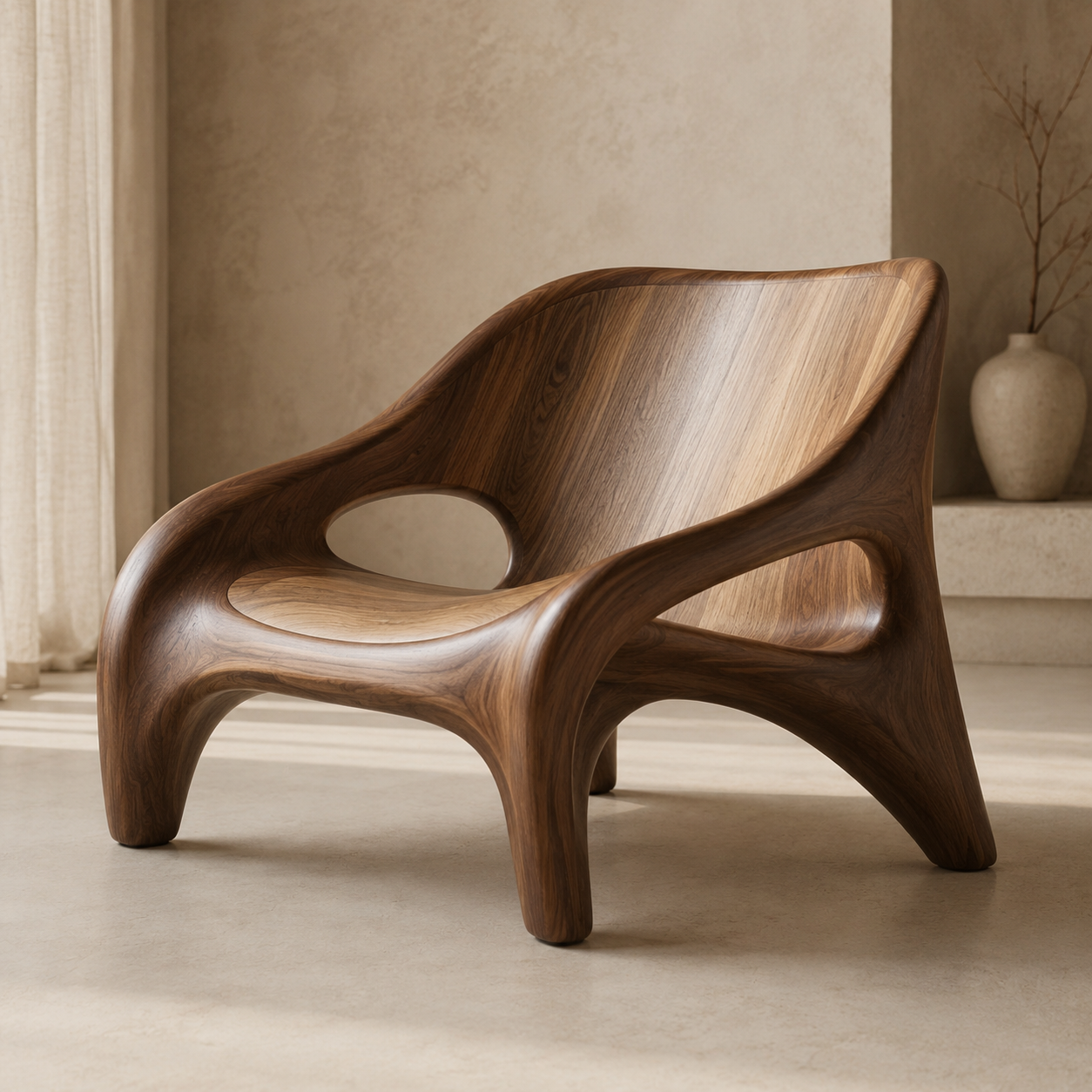Sculptural Lounge Chair – Solid Wood Accent Chair for Modern Living Room