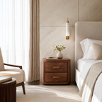Rounded Wood Nightstand – Solid Wood Bedside Table for Bedroom Decor
