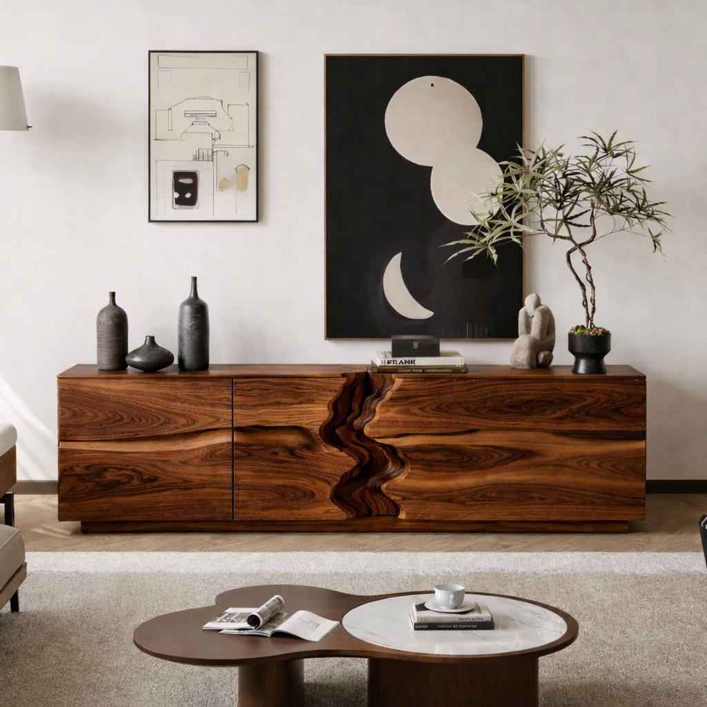 Solid Wood TV Stand – Modern Natural Media Console