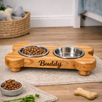 Personalized Wooden Pet Feeding Station – Custom Dog Bowl Stand
