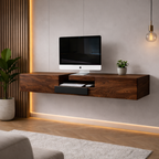 Floating TV Stand – Solid Wood Media Console with Drawer Storage