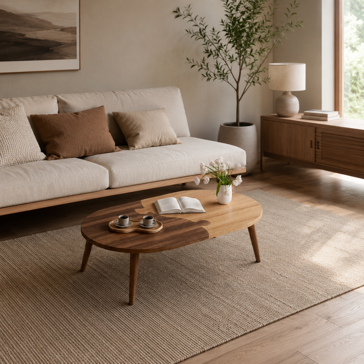 Two-Tone Puzzle Wood Coffee Table