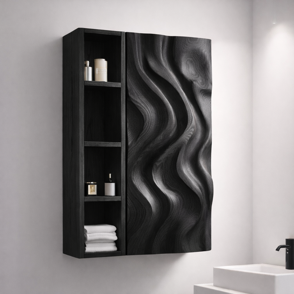Wavy Wall Cabinet – Solid Wood Bathroom Storage Cabinet for Modern Decor