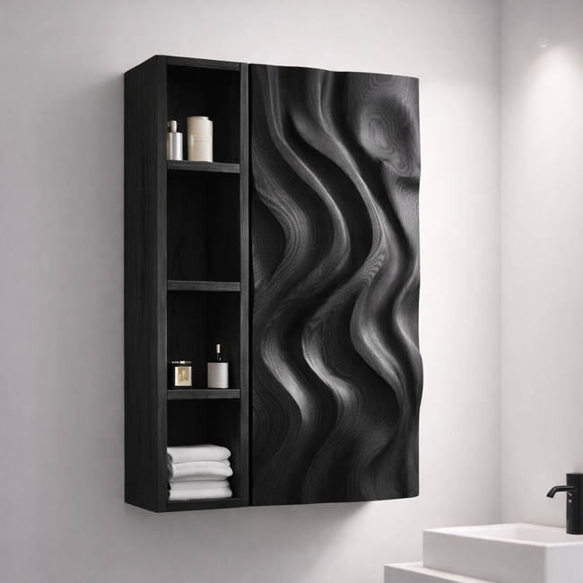 Wavy Wall Cabinet – Solid Wood Bathroom Storage Cabinet for Modern Decor Main Image