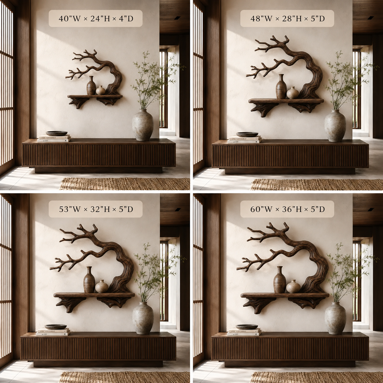 Branch Wood Wall Shelf – Solid Wood Floating Display Shelf with Natural Tree Branch Design