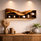 Curved Floating Shelf – Sculptural Solid Wood Wall Shelf with Storage